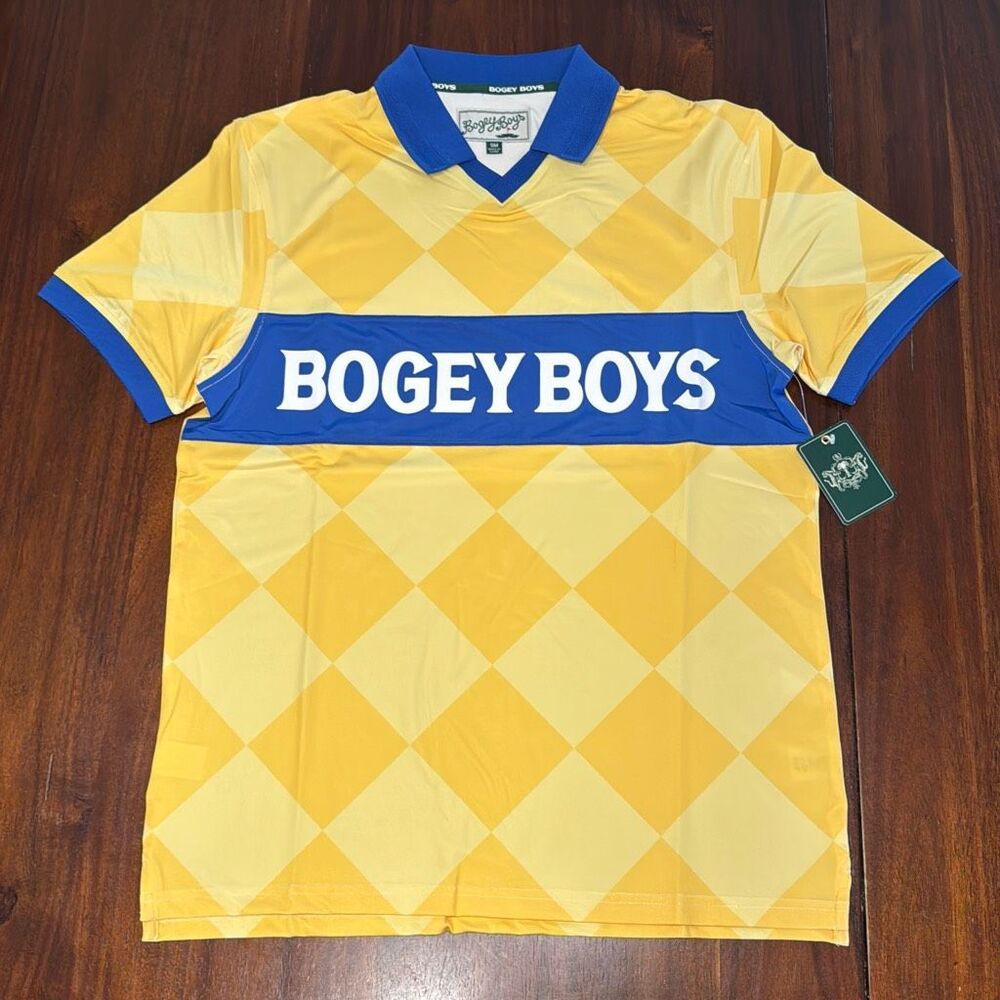 Bogey Boys Yellow Checkered Blue Golf Polo Shirt Men’s US Small Short Sleeve